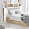 Tête de lit avec rangement intégré 145 cm blanc et bois façon hêtre