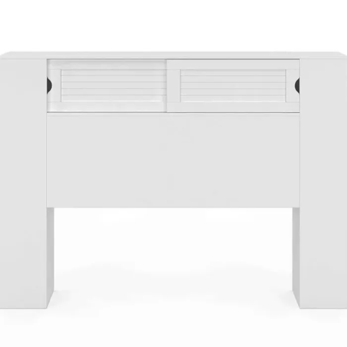 Tête de lit blanche 145 cm avec rangements fermés et niches