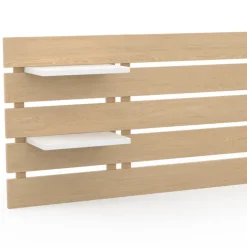Tête de lit bois clair étagères blanches 5 larges lattes 240 cm