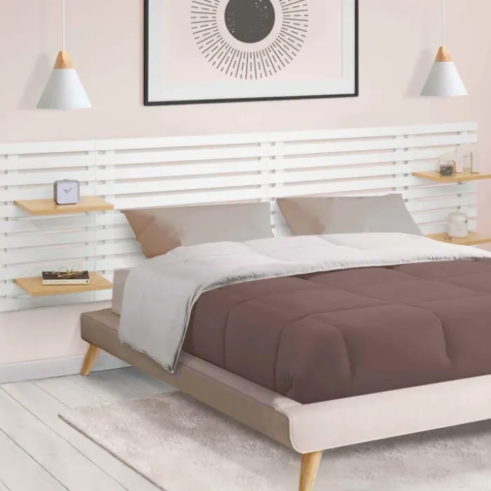 Tête de lit en lattes bois blanc étagères façon hêtre 240 cm