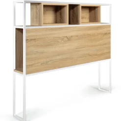 Tête de lit industrielle 145 cm bois et métal blanc