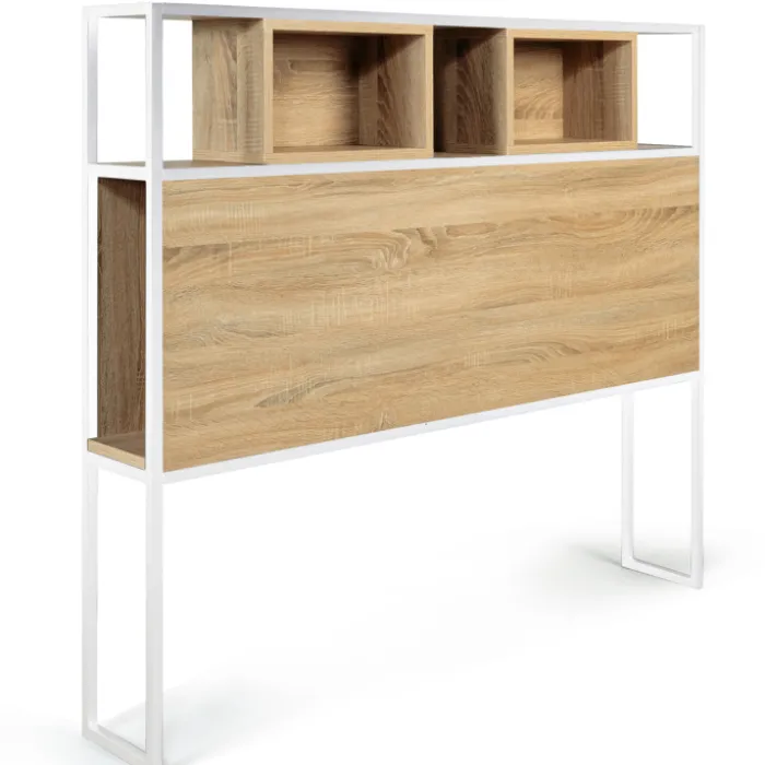 Tête de lit industrielle 145 cm bois et métal blanc