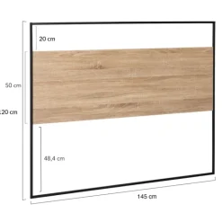 Tête de lit industrielle 145 cm bois et métal noir