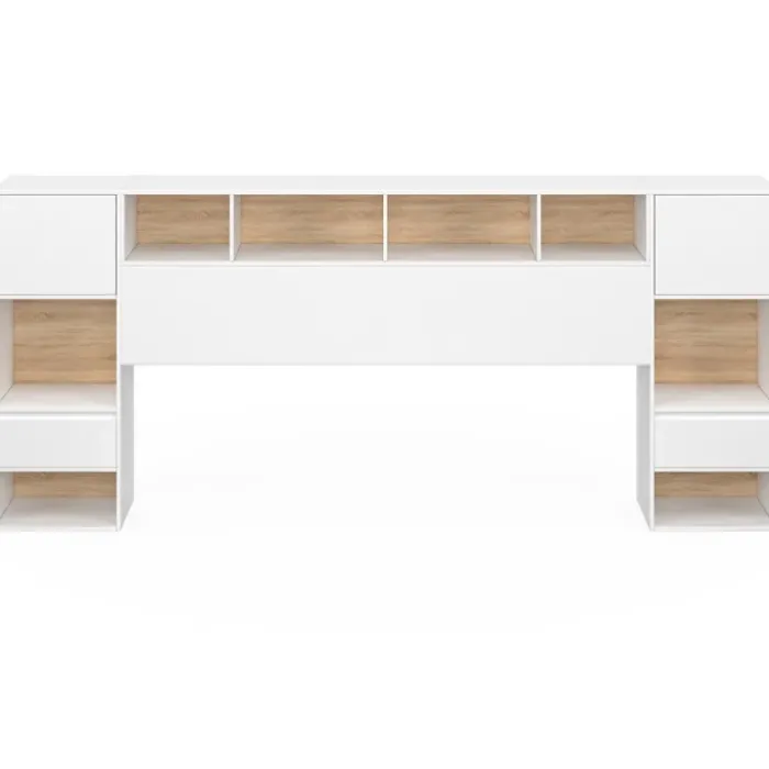 Tête de lit sur pied blanc et bois
