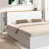 Tête de lit sur pied extensible blanc et façon bois avec chevets