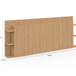 Tête de lit sur pied pour lit 140 et 160 cm avec rangements effet lattes tasseau bois