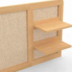 Tête de lit suspendue 240 cm cannage et bois avec étagères