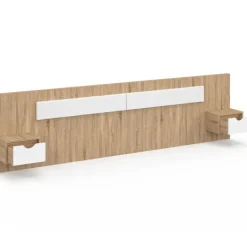 Tête de lit suspendue avec chevets pour lit 140, 160 et 180 cm bois et blanc