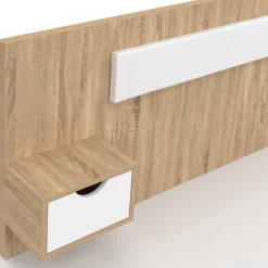 Tête de lit suspendue avec chevets pour lit 140, 160 et 180 cm bois et blanc