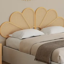 Tête de lit suspendue effet rotin et cannage 160 cm en forme de fleur