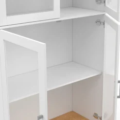 Vaisselier buffet haut 176 cm avec 4 portes vitrées blanc et bois