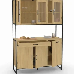 Vaisselier industriel 6 portes buffet de cuisine vitré 120 cm