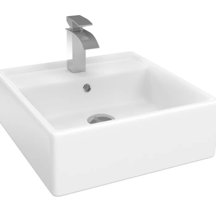 Vasque à poser carrée en céramique blanche L. 41 x l. 41 x H. 15,5 cm