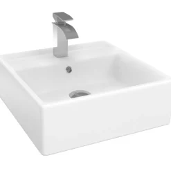 Vasque à poser carrée en céramique blanche L. 41 x l. 41 x H. 15,5 cm