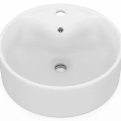 Vasque à poser ronde en céramique blanche L. 41 x l. 41 x H. 15,5 cm