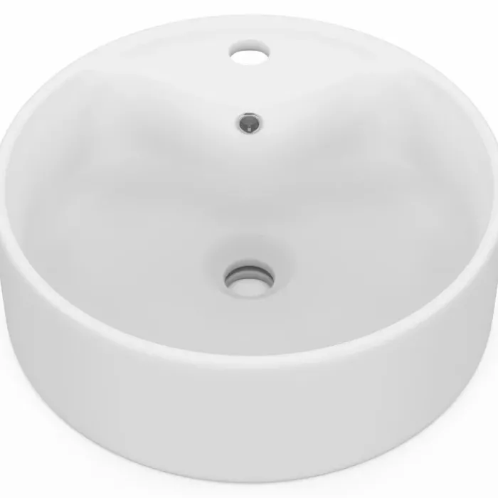 Vasque à poser ronde en céramique blanche L. 41 x l. 41 x H. 15,5 cm