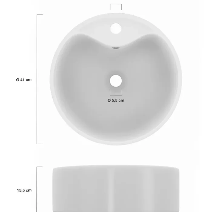 Vasque à poser ronde en céramique blanche L. 41 x l. 41 x H. 15,5 cm