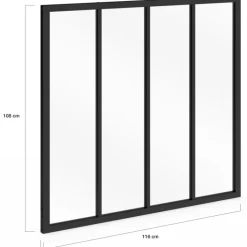 Verrière 4 vitrages en verre trempé 116 x 108 cm en métal noir