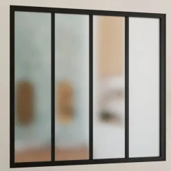Verrière atelier 4 vitrages L. 116 x H. 108 cm en métal noir et verre trempé givré