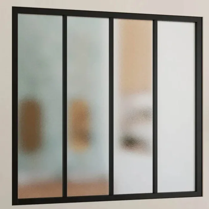 Verrière atelier 4 vitrages L. 116 x H. 108 cm en métal noir et verre trempé givré