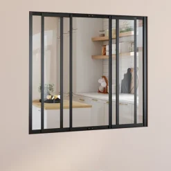 Verrière coulissante style atelier 4 vitrages 120 x 108 cm en verre trempé