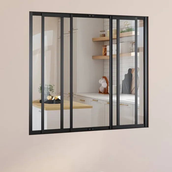 Verrière coulissante style atelier 4 vitrages 120 x 108 cm en verre trempé