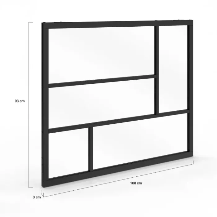 Verrière géométrique L. 93 x H. 108 cm en métal noir et verre trempé