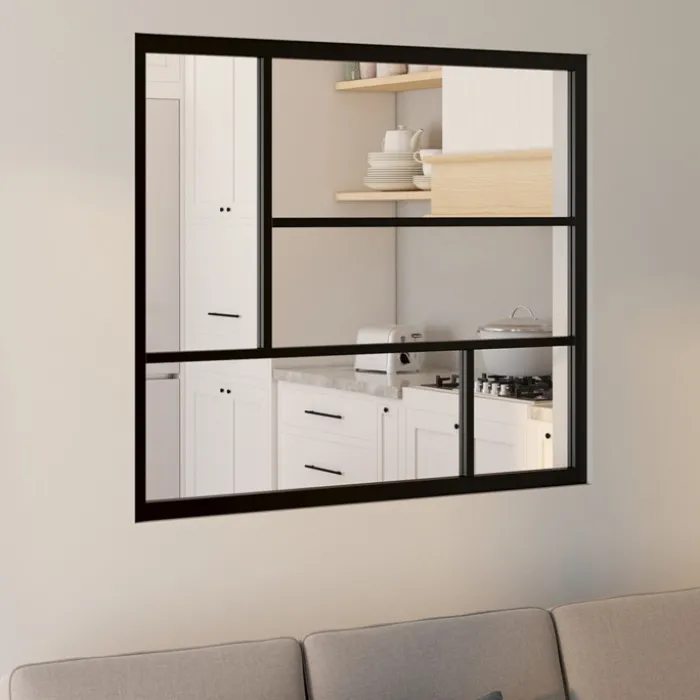 Verrière géométrique L. 93 x H. 108 cm en métal noir et verre trempé