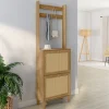 Vestiaire d'entrée 2 portes bois effet naturel cannage meuble chaussures 12 paires