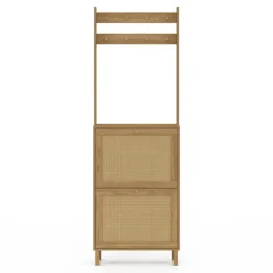 Vestiaire d'entrée 2 portes bois effet naturel cannage meuble chaussures 12 paires