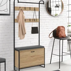 Vestiaire d'entrée avec banc et meuble à chaussures style industriel