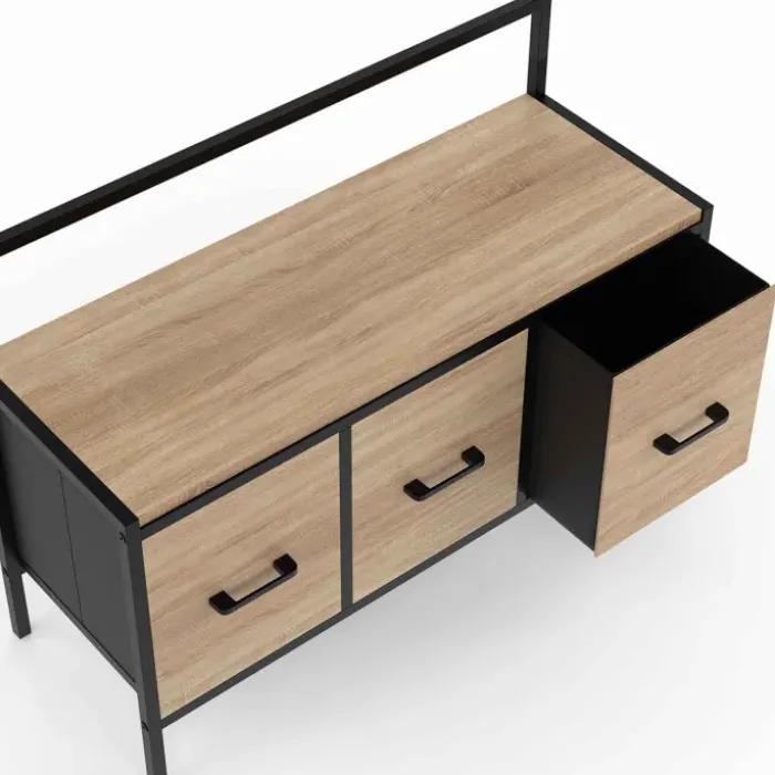 Vestiaire d'entrée avec banc et 3 tiroirs en tissu style industriel