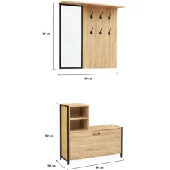 Vestiaire d’entrée avec miroir et range-chaussures style industriel
