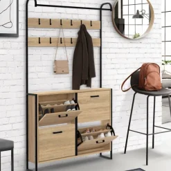 Vestiaire d'entrée industriel avec 12 accroches et 4 placards range chaussures