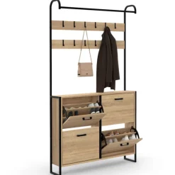 Vestiaire d'entrée industriel avec 12 accroches et 4 placards range chaussures