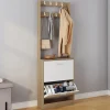 Vestiaire d’entrée meuble à chaussures 2 portes effet bois et blanc