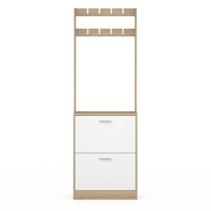 Vestiaire d’entrée meuble à chaussures 2 portes effet bois et blanc