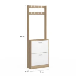 Vestiaire d’entrée meuble à chaussures 2 portes effet bois et blanc