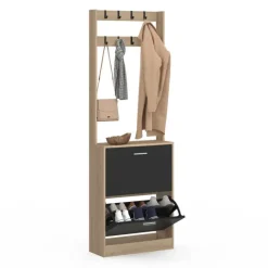 Vestiaire d'entrée meuble chaussures 2 portes effet bois et noir