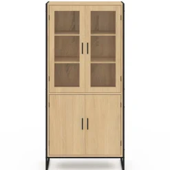Vitrine buffet haut industriel 176 cm avec portes et étagères